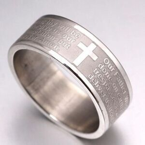 Silver Wide Band Engraved Cross Ring​